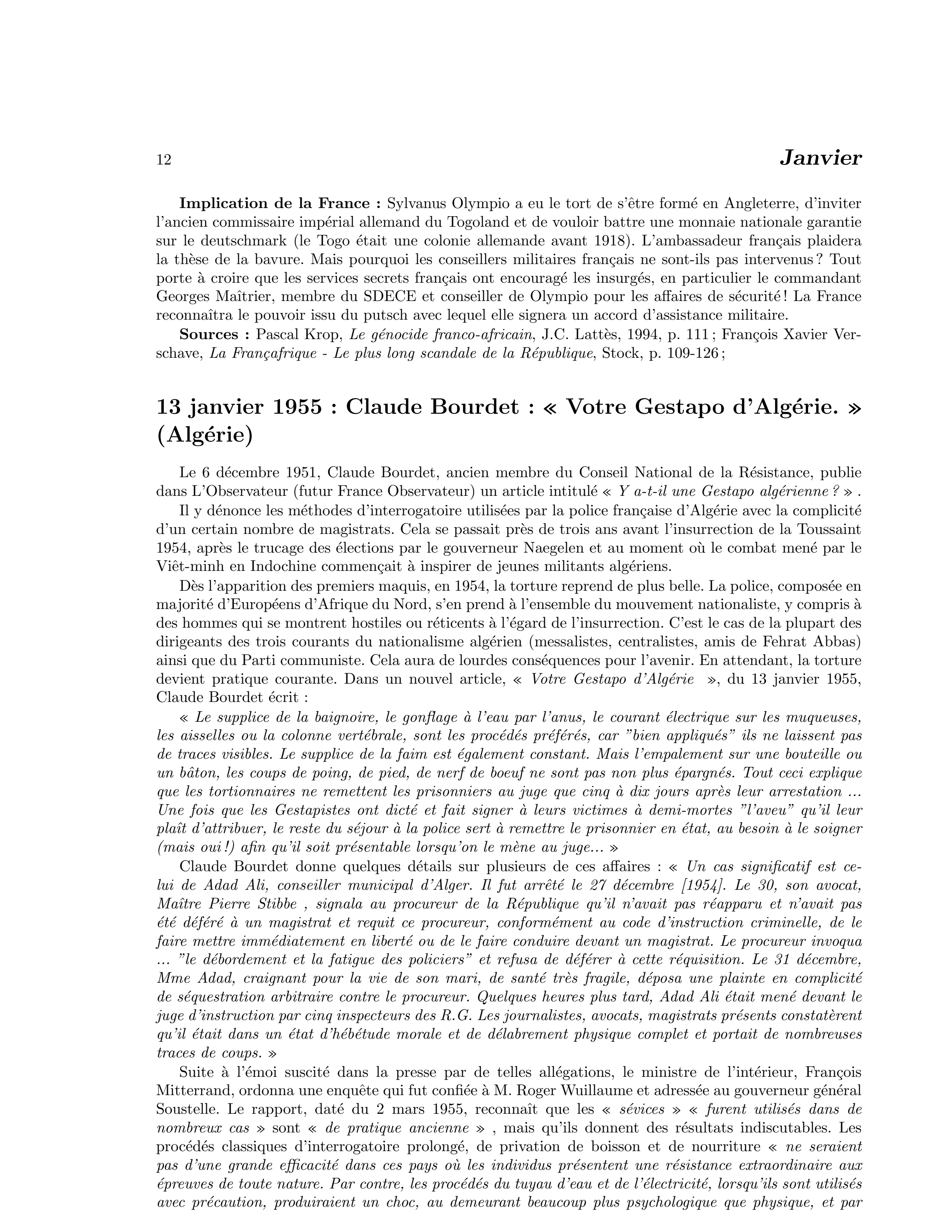 13 janvier 1955 — Claude Bourdet : « Votre Gestapo d’Algérie » (Algérie)