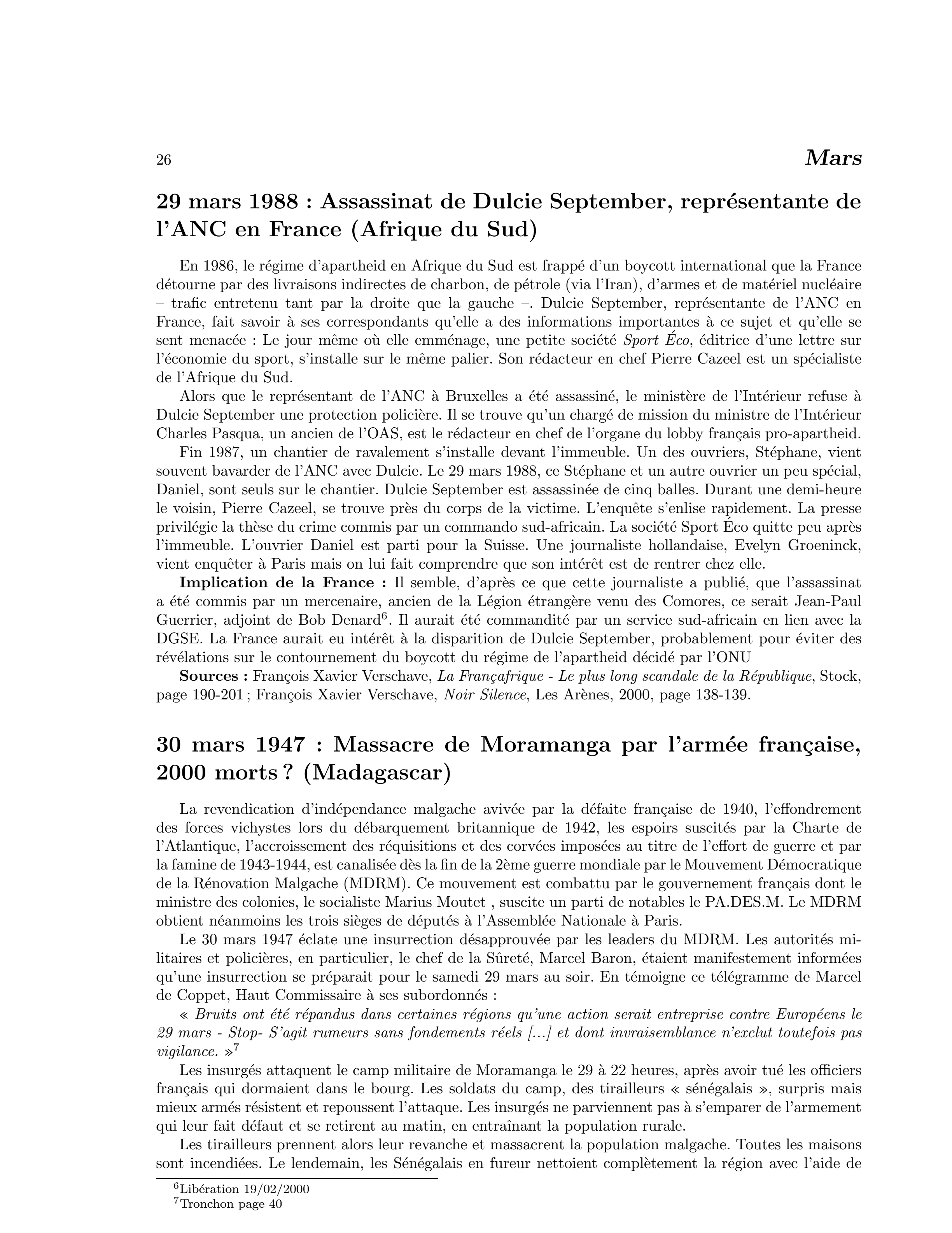 29 mars 1988 — Assassinat de Dulcie September, représentante de l’ANC en France