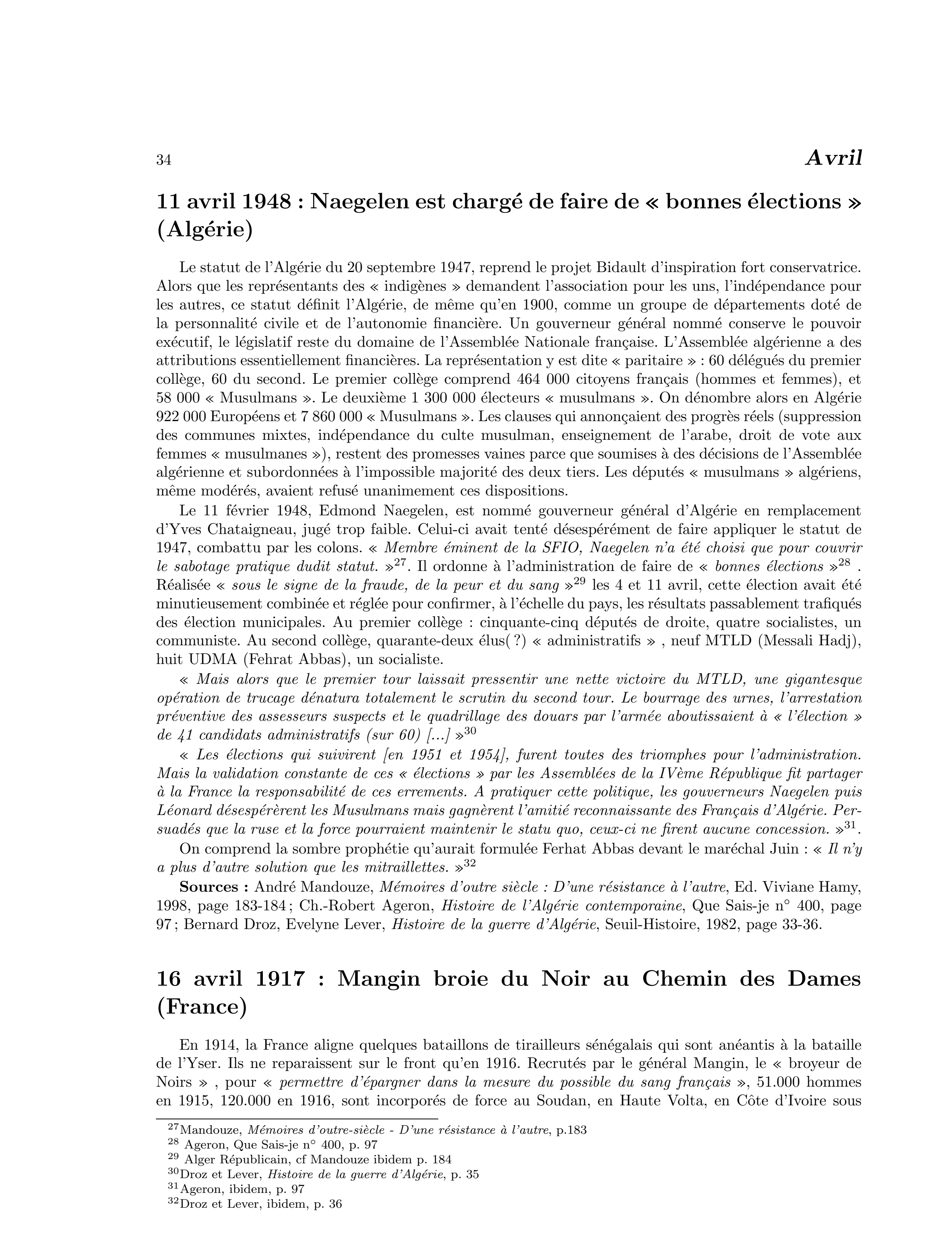 11 avril 1948 — Naegelen est chargé de faire de « bonnes élections » (Algérie)