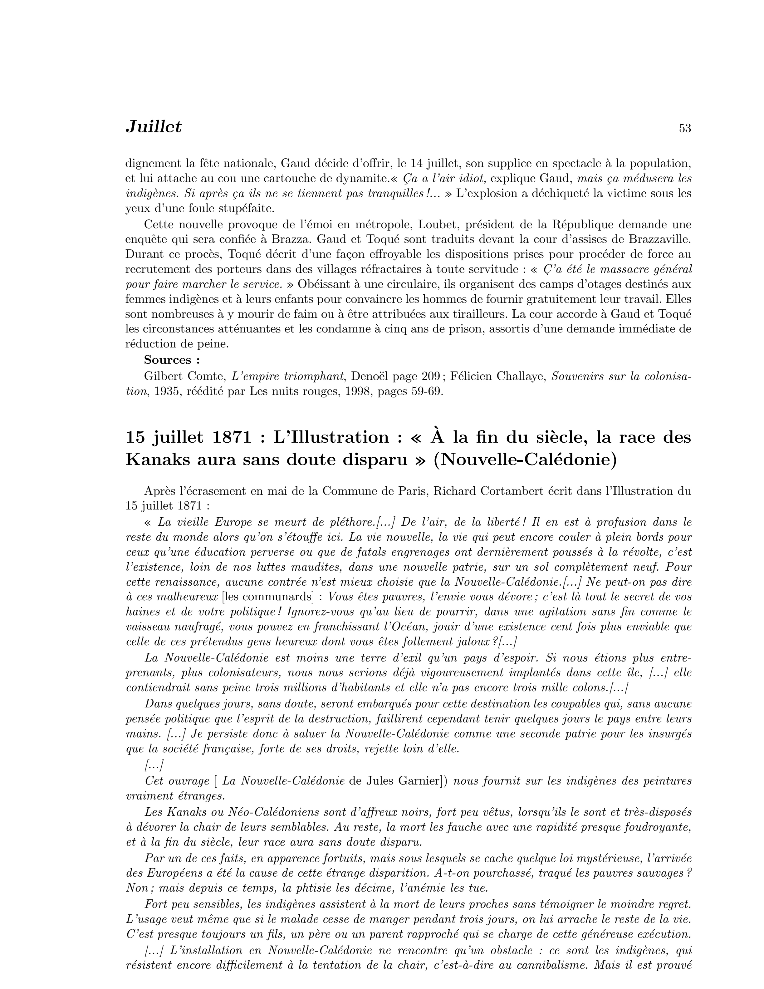 15 juillet 1871 — L’Illustration annonce la disparition de la race kanak (Nouvelle-Calédonie)