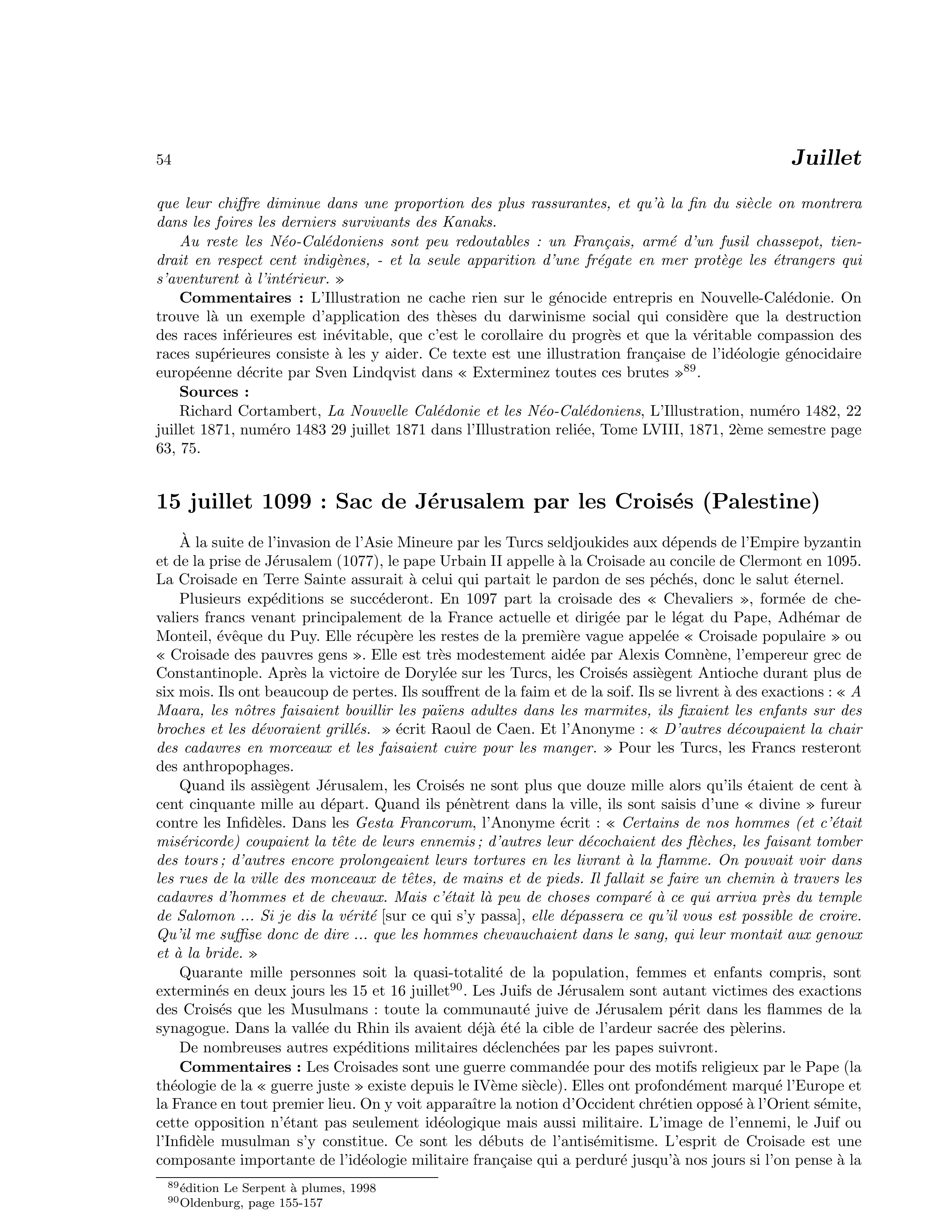 15 juillet 1099 — Sac de Jérusalem par les Croisés (Palestine)