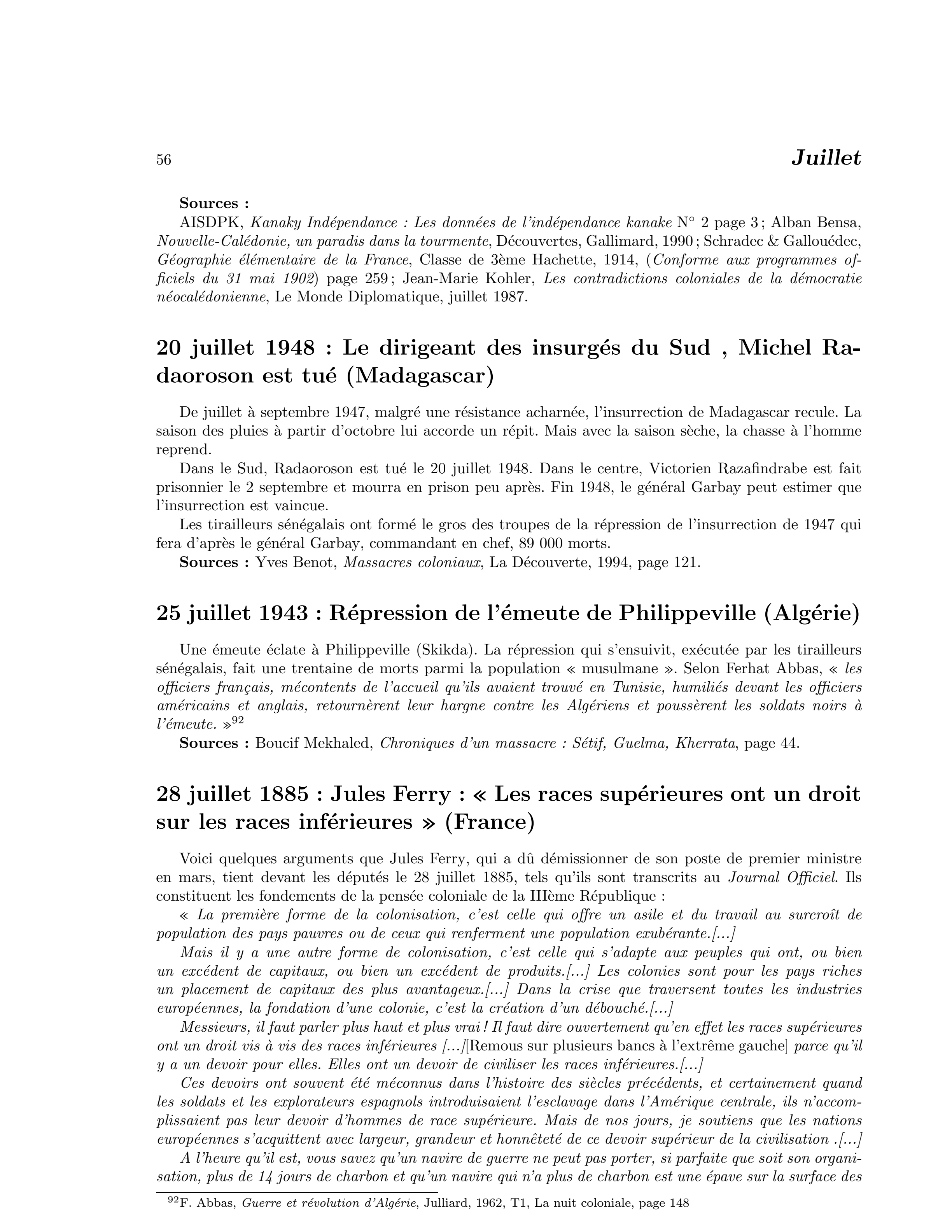 28 juillet 1885 — Jules Ferry : « Les races supérieures ont un droit sur les races inférieures »