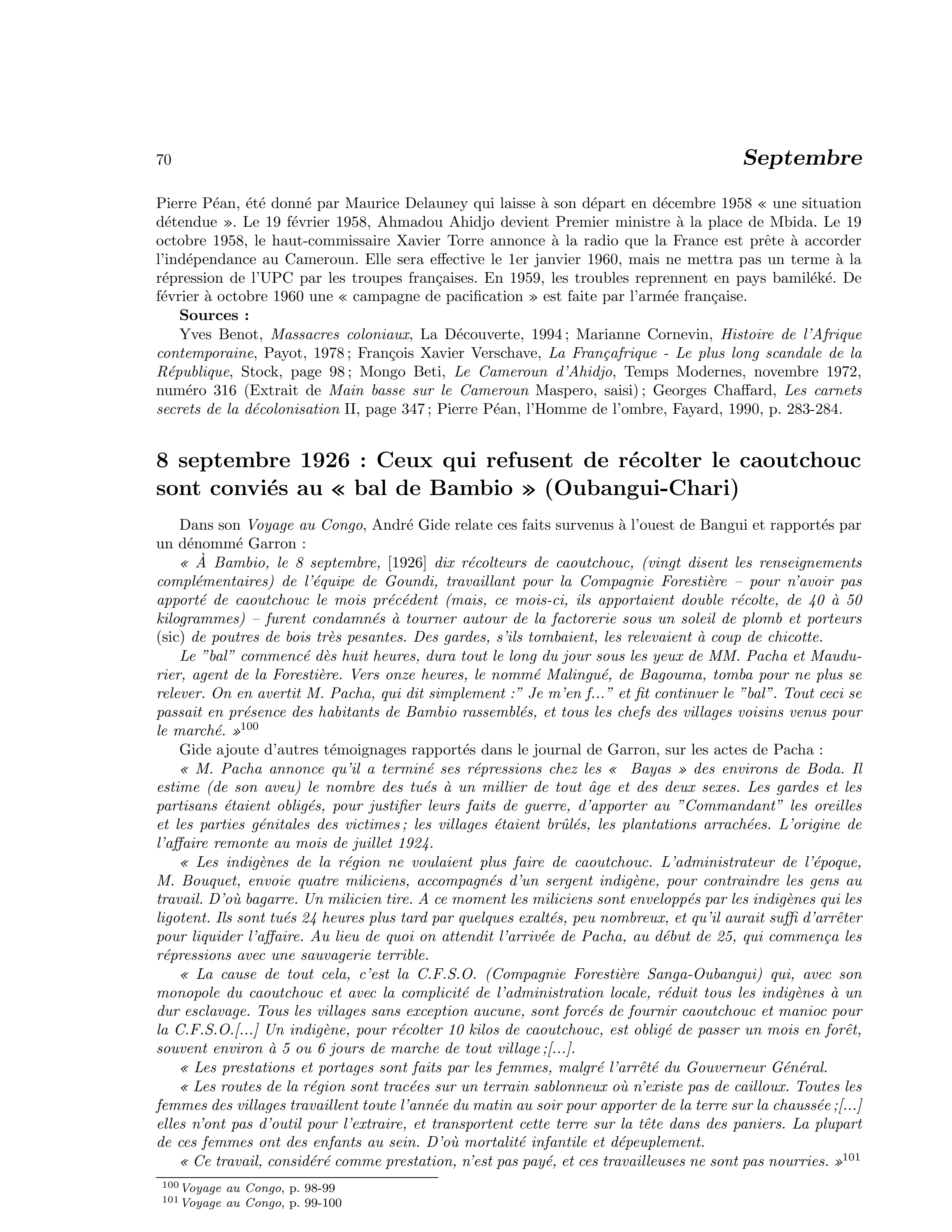 8 septembre 1926 — Le « bal de Bambio » pour ceux qui refusent de récolter le caoutchouc