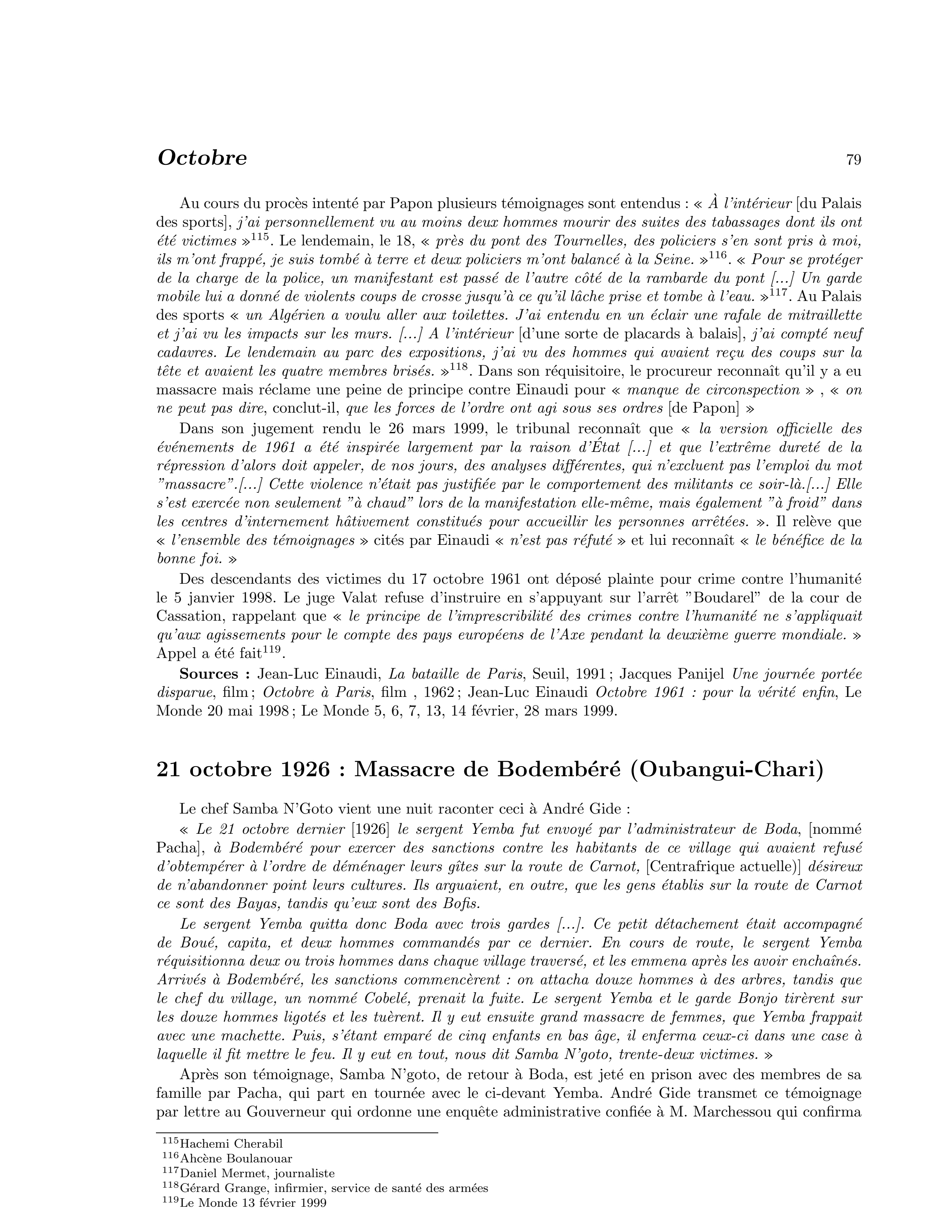 21 octobre 1926 — Massacre de Bodembéré (Oubangui-Chari)