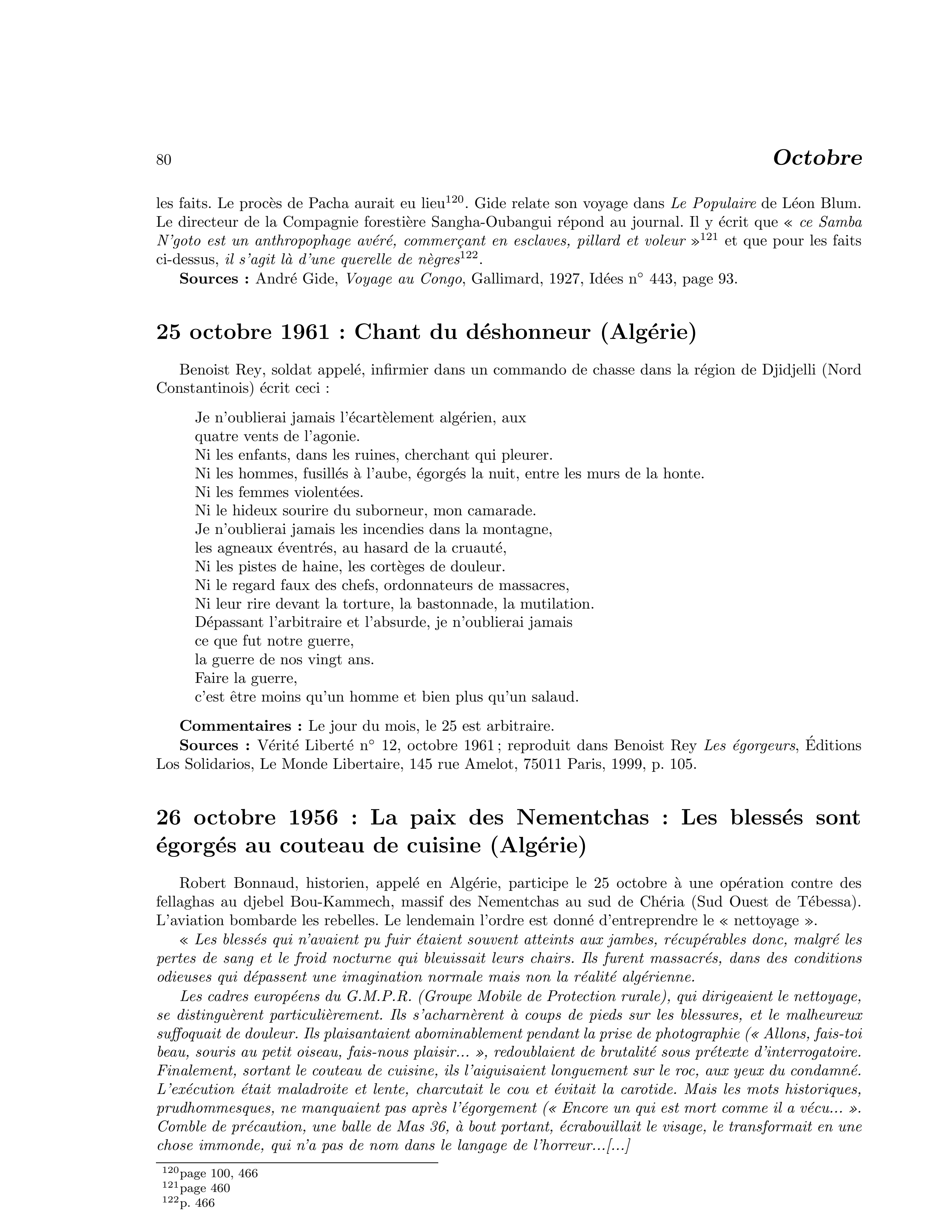 25 octobre 1961 — Chant du déshonneur (Algérie)